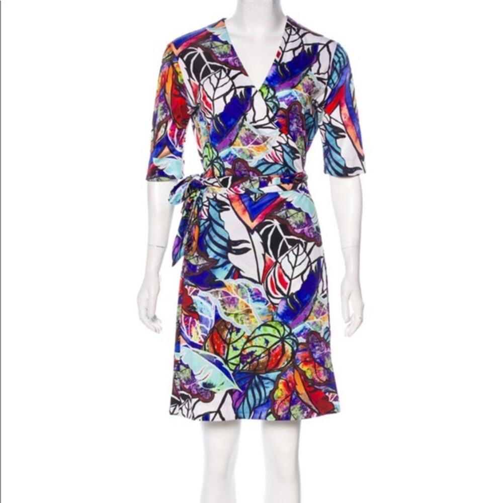 Robert Graham Artsy Abstract Colorful Silk Blend Midi Wrap Dress Size 2